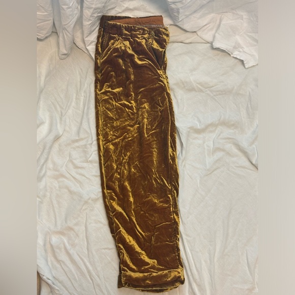 Mustard Gold Anthropologie’s Ett:Twa cropped crushed velvet harem jogger pants M - Picture 6 of 7